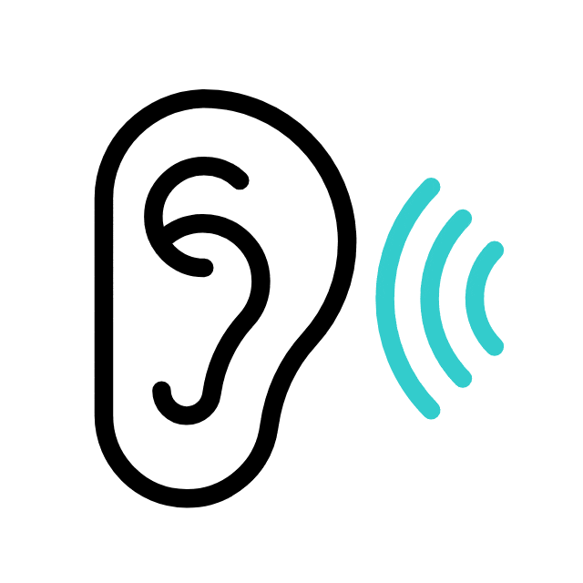 An ear with a sound wave icon, symbolizing hearing health services by an ear specialist in Dubai.