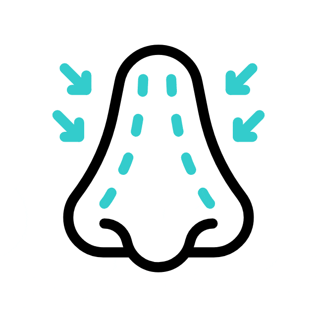 A close-up of a nose with arrows pointing in various directions, symbolizing diverse options for nasal treatments in Dubai.